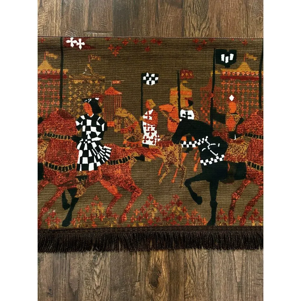 Vintage Woven Medieval Tapestry Wall Hanging Atournament Tibor Reich with Fringe
